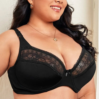 Pink Elegant Lace Ultra-Thin Unlined Full Cup Bras for Plus Size Women - Underwire Support (DD-G Cups, Sizes 40-52)