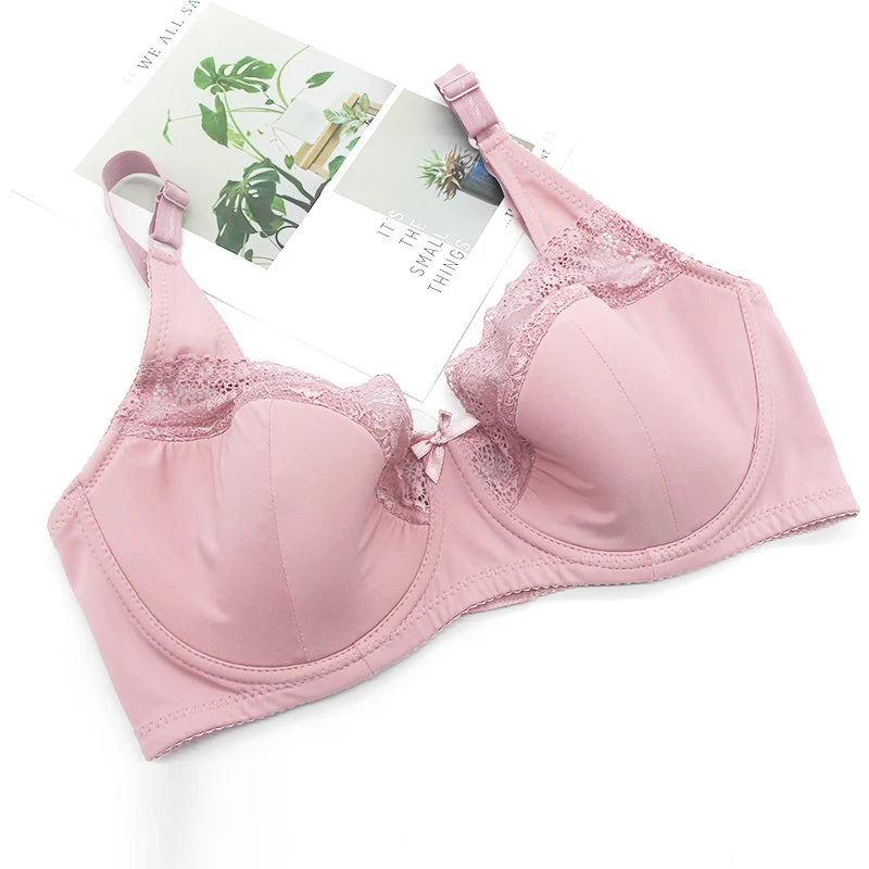 Pink Elegant Lace Ultra-Thin Unlined Full Cup Bras for Plus Size Women - Underwire Support (DD-G Cups, Sizes 40-52)