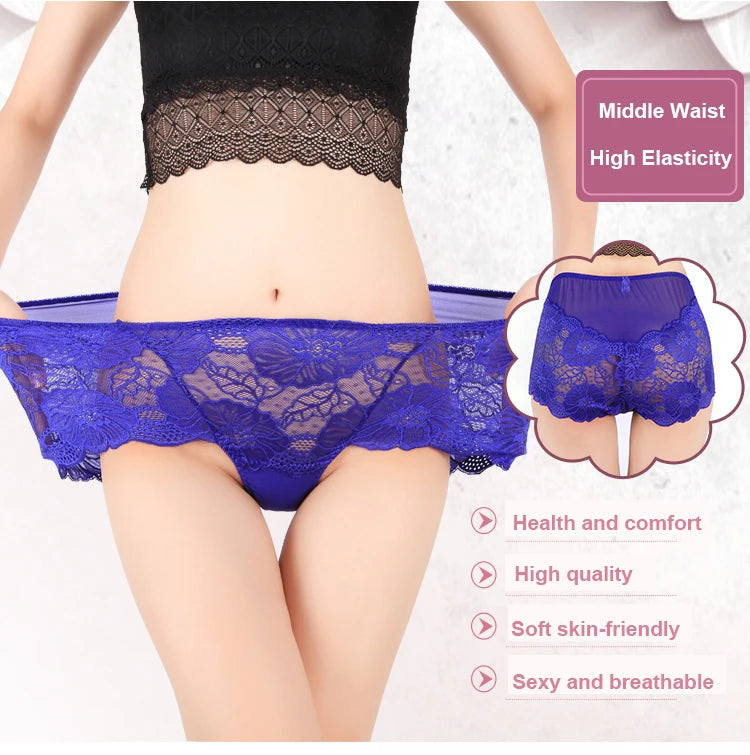 Magnolia Spring Plus-Size Floral Lace Briefs – Sexy Transparent High-Waist Underwear for Women