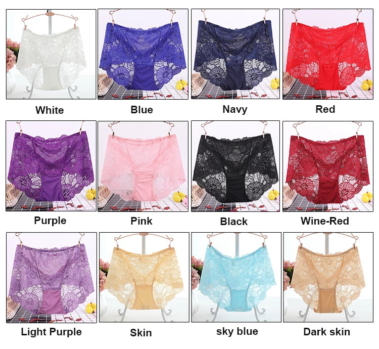 Magnolia Spring Plus-Size Floral Lace Briefs – Sexy Transparent High-Waist Underwear for Women