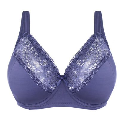 Black & Grey Purple Lace Full Cup Unlined Bras, Underwire, Plus Size 40-52 (DD-G).