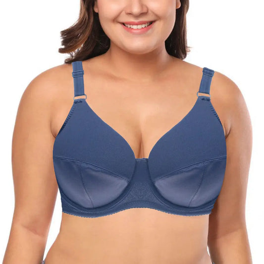 Blue/Black Plus Size Unlined Underwire Bra, 40-54 (DD-G