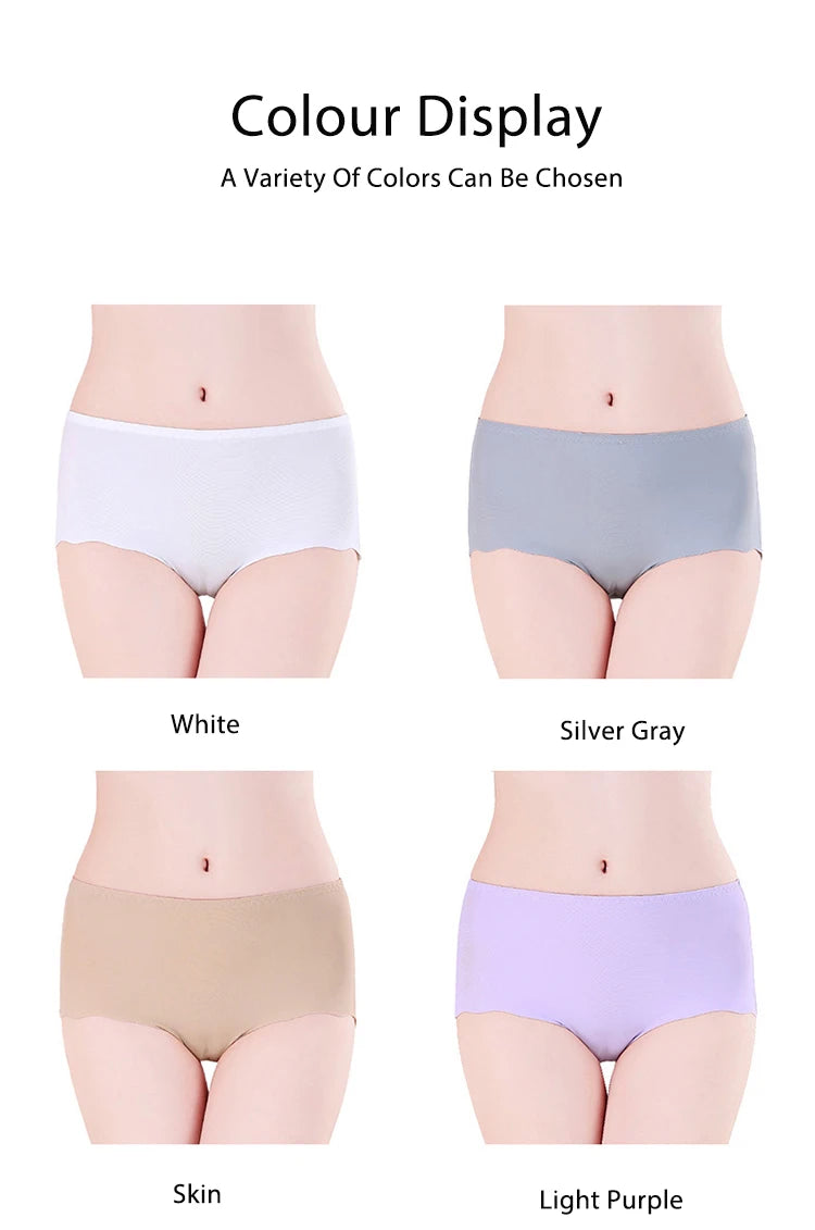 Plus Size Seamless Ice Silk Panties for Women - XXXL to 4XL Cotton Crotch Comfort Briefs