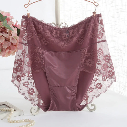 Women’s High-Waist Lace Panties – Sexy Thin Modal Satin, Plus Size Cotton Briefs 2025