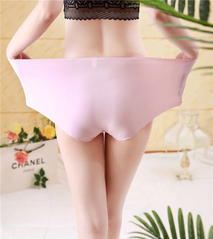 Plus Size Seamless Ice Silk Panties for Women - XXXL to 4XL Cotton Crotch Comfort Briefs