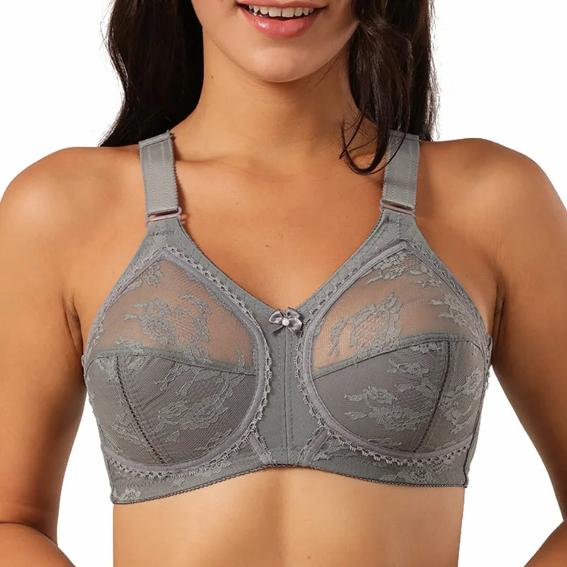 Magnolia Spring Women's Lace Lingerie - Wire-Free Push-Up Unlined Full Coverage Plus Size Bra (Sizes 36-50, B-F Cups)