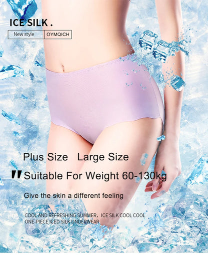 Plus Size Seamless Ice Silk Panties for Women - XXXL to 4XL Cotton Crotch Comfort Briefs